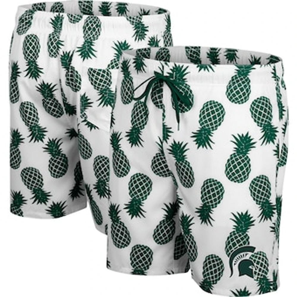 Men's Colosseum White/Green Michigan State Spartans Pineapple Swim Shorts