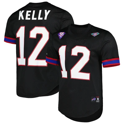 Men's Mitchell & Ness Jim Kelly Black Buffalo Bills Retired Player Name & Number Mesh Top