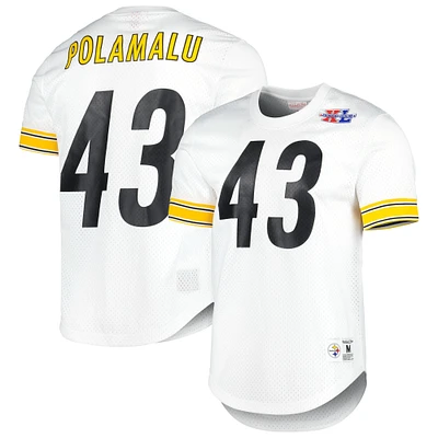 Men's Mitchell & Ness Troy Polamalu White Pittsburgh Steelers Retired Player Name & Number Mesh Top