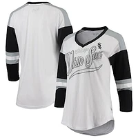 Women's Touch White/Black Chicago White Sox Base Runner 3/4-Sleeve V-Neck T-Shirt