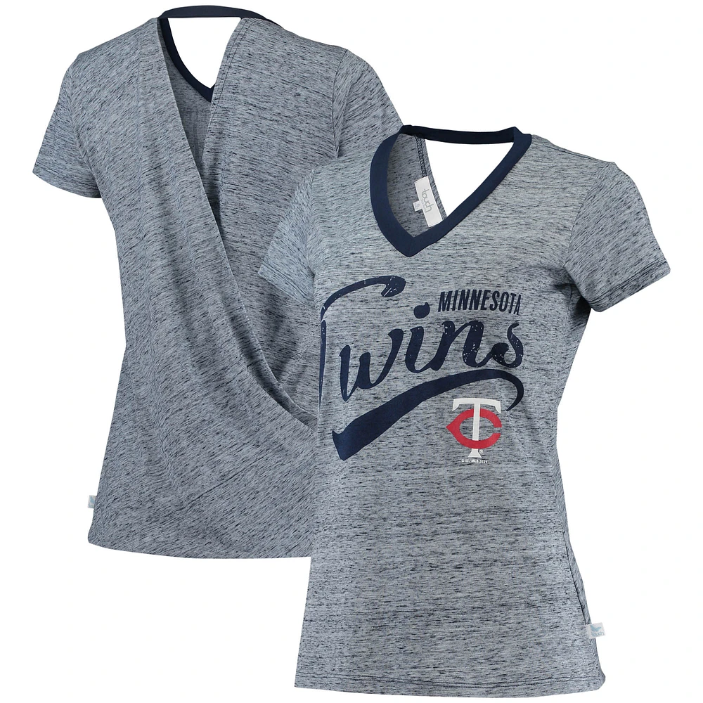 Women's Touch Navy Minnesota Twins Hail Mary Back Wrap Space-Dye V-Neck T-Shirt