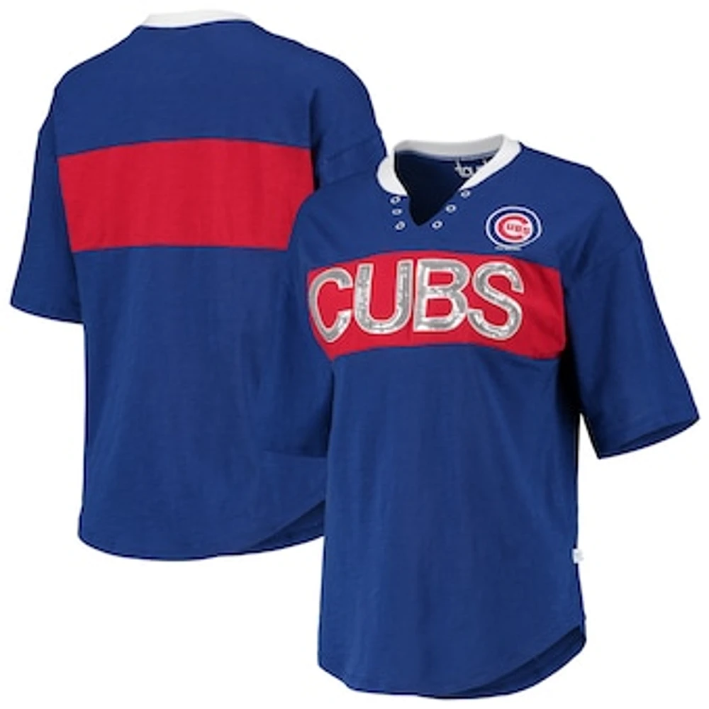 Women's Touch Royal/Red Chicago Cubs Lead Off Notch Neck T-Shirt