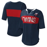 Women's Touch Navy/Red Minnesota Twins Lead Off Notch Neck T-Shirt