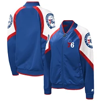 Women's Starter Royal/Red Philadelphia 76ers Fan Girl Satin Raglan Full-Zip Jacket