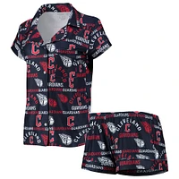 Women's Concepts Sport Navy Cleveland Guardians Flagship Allover Print Top & Shorts Sleep Set