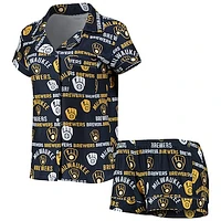 Women's Concepts Sport Navy Milwaukee Brewers Flagship Allover Print Top & Shorts Sleep Set