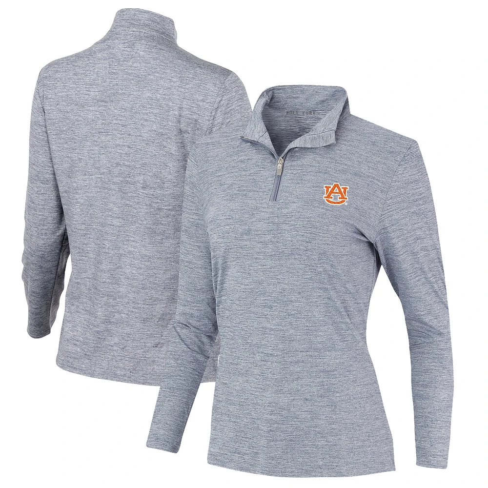 Women's Heathered Navy Auburn Tigers Peached Marled Yarn Quarter-Zip Pullover Jacket