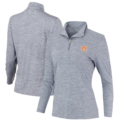 Women's Heathered Navy Auburn Tigers Peached Marled Yarn Quarter-Zip Pullover Jacket