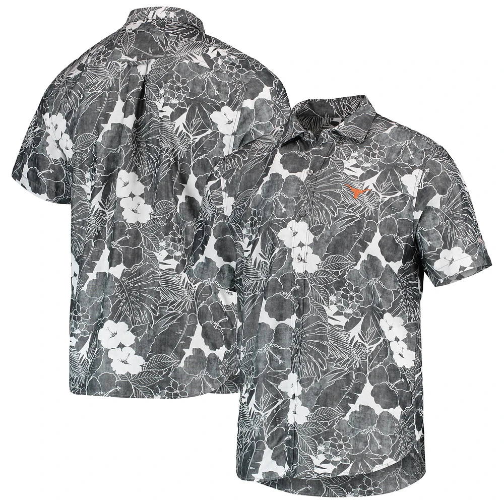 Men's Tommy Bahama Black Texas Longhorns Coconut Point Playa Flora IslandZone Button-Up Shirt