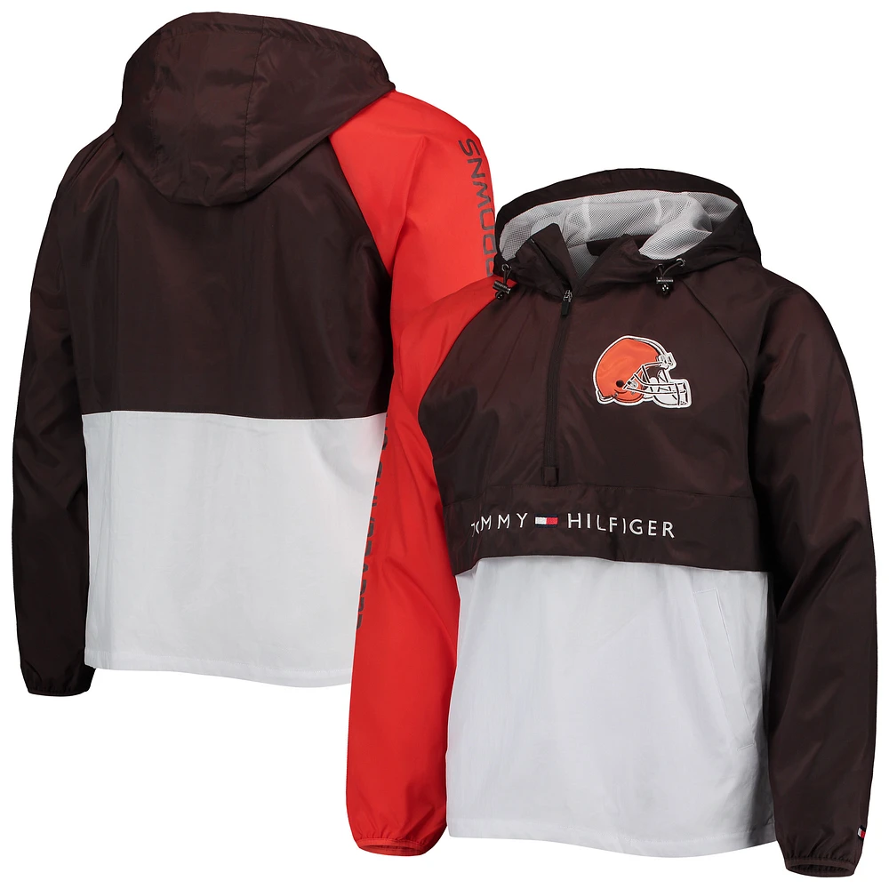 Men's Tommy Hilfiger Brown/Orange Cleveland Browns Raglan Half-Zip Pullover Top