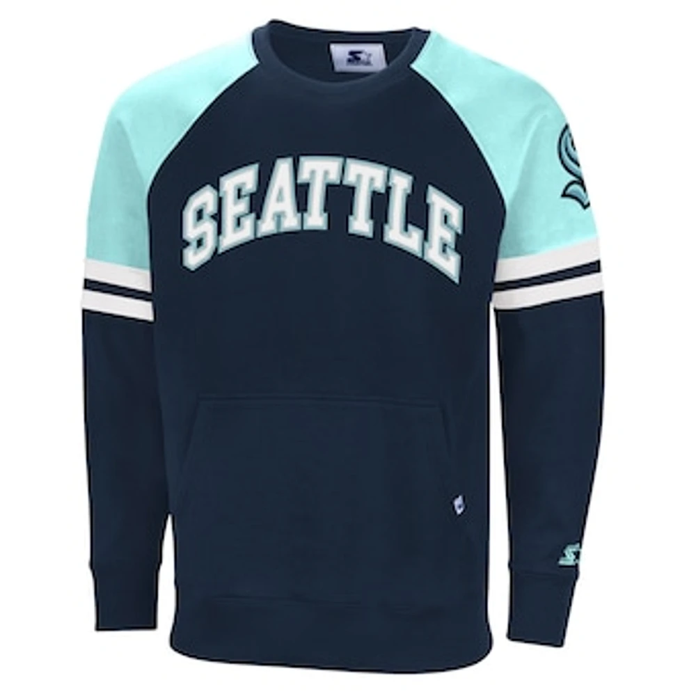 Men's Starter Deep Sea Blue/Light Blue Seattle Kraken Field Goal Raglan - Pullover Sweatshirt