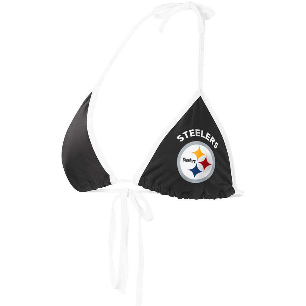 Women's G-III 4Her by Carl Banks Black Pittsburgh Steelers Logo Perfect Match - Bikini Top