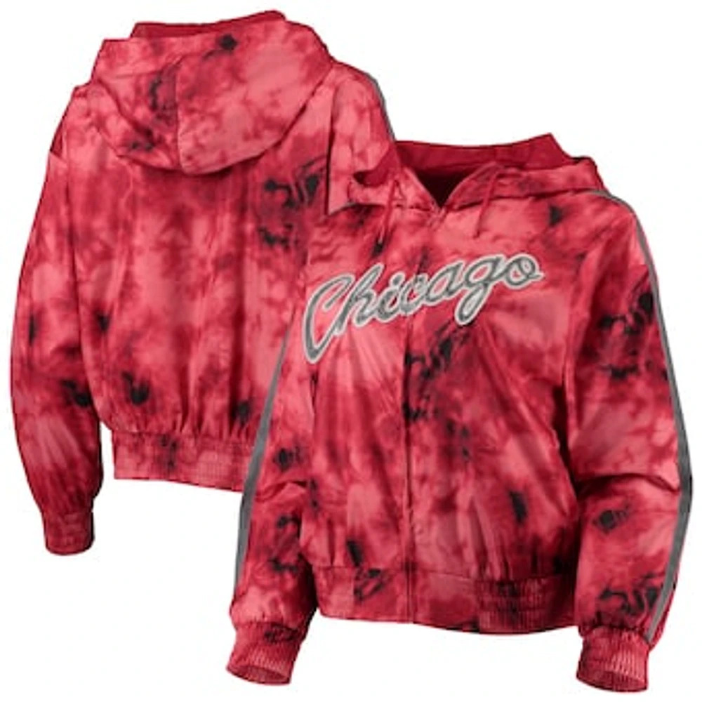 Women's Mitchell & Ness Red Chicago Bulls Galaxy Sublimated Windbreaker Pullover Full-Zip Hoodie