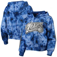 Women's Mitchell & Ness Royal Philadelphia 76ers Galaxy Sublimated Windbreaker Pullover Full-Zip Hoodie