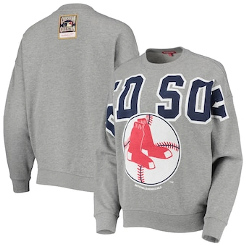 Women's Mitchell & Ness Heathered Gray Boston Red Sox Cooperstown Collection Logo Lightweight Pullover Sweatshirt