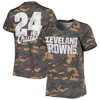 Women's Majestic Threads Nick Chubb Camo Cleveland Browns Name & Number V-Neck Tri-Blend T-Shirt