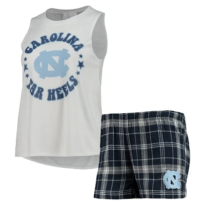 Women's Concepts Sport Navy/White North Carolina Tar Heels Ultimate Flannel Tank Top & Shorts Sleep Set