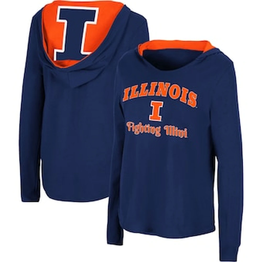 Women's Colosseum Navy Illinois Fighting Illini Catalina Hoodie Long Sleeve T-Shirt