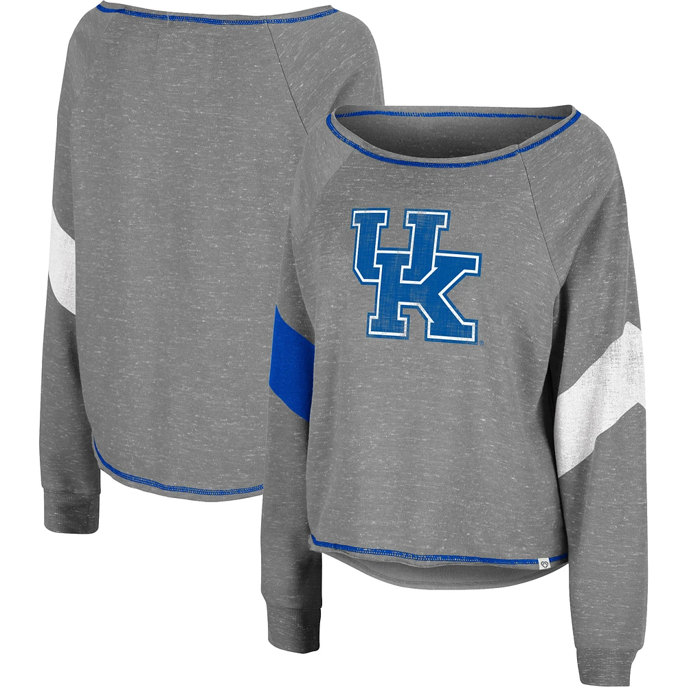 Women's Colosseum Heather Gray Kentucky Wildcats Amped Chevron Stripe Raglan Boat Neck Pullover Sweatshirt