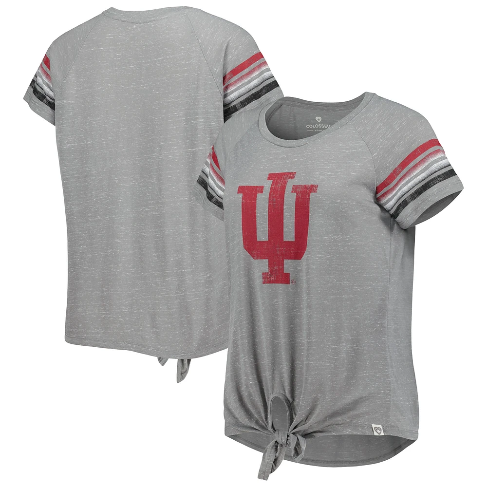 Women's Colosseum Heathered Gray Indiana Hoosiers Boo You Raglan Knotted T-Shirt