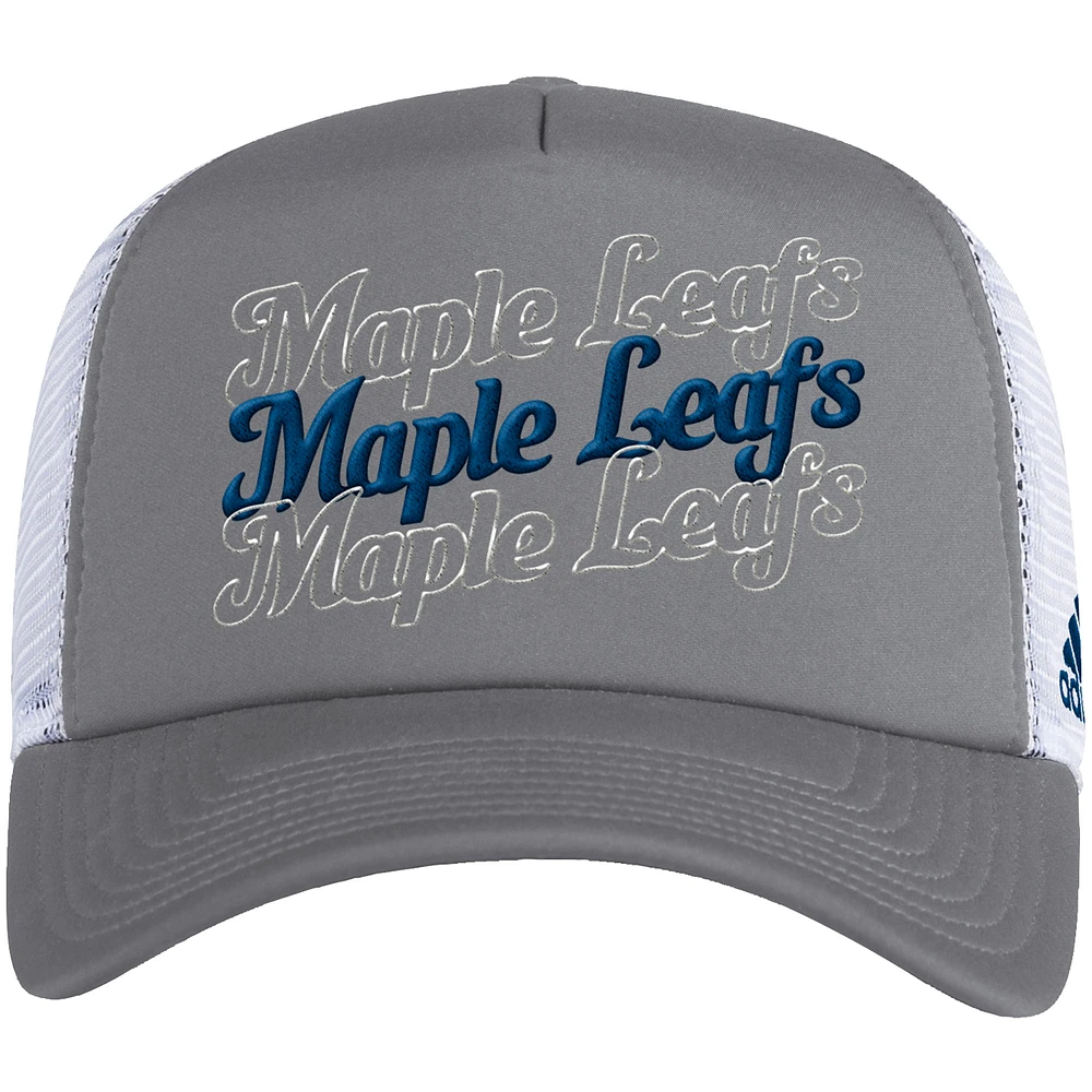 Women's adidas Gray/White Toronto Maple Leafs Foam Trucker - Snapback Hat