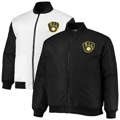 Men's White/Black Milwaukee Brewers Reversible Satin Full-Zip Jacket