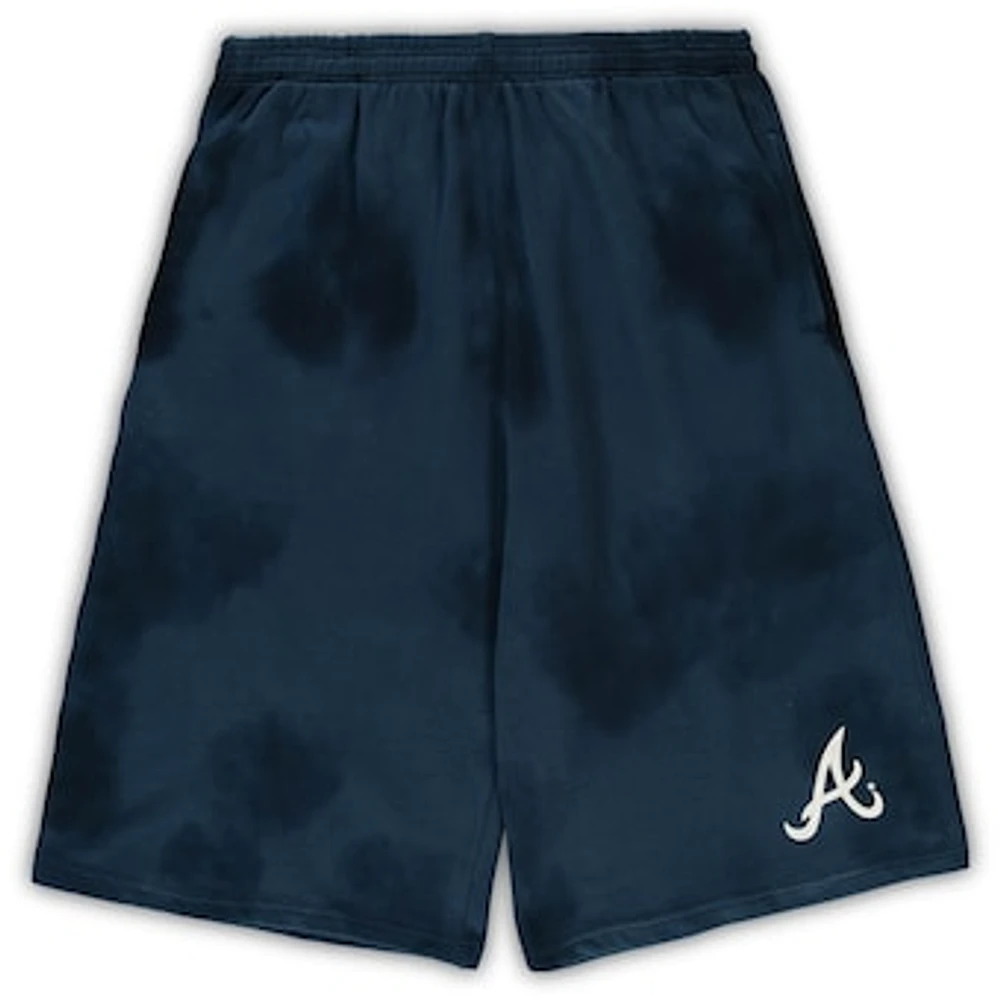 Men's Navy Atlanta Braves Big & Tall Tye Dye Fleece Shorts