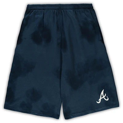 Men's Navy Atlanta Braves Big & Tall Tye Dye Fleece Shorts