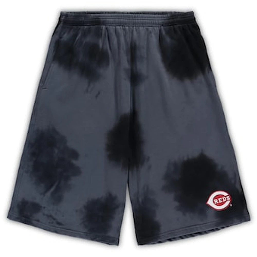 Men's Black Cincinnati Reds Big & Tall Tye Dye Fleece Shorts