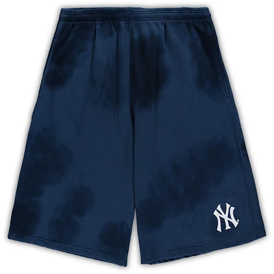 Men's Navy New York Yankees Big & Tall Tye Dye Fleece Shorts