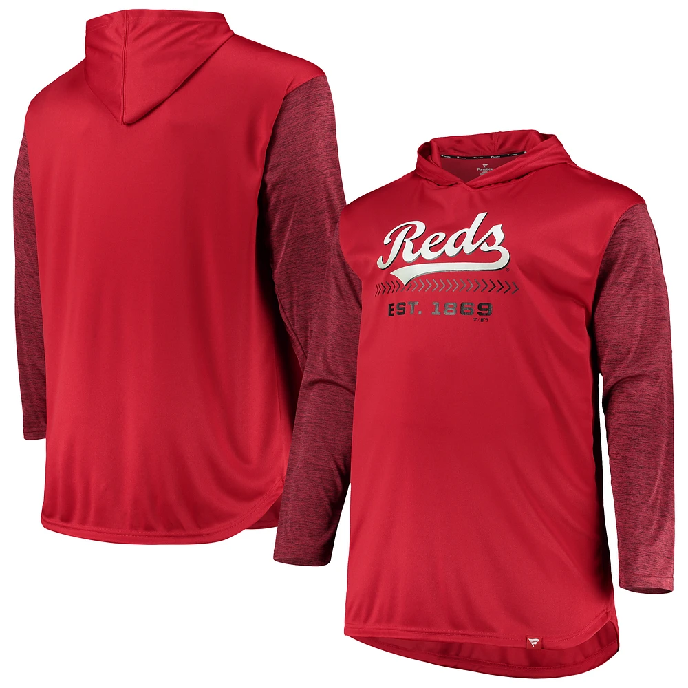 Men's Red/Heathered Red Cincinnati Reds Big & Tall Wordmark Club Pullover Hoodie