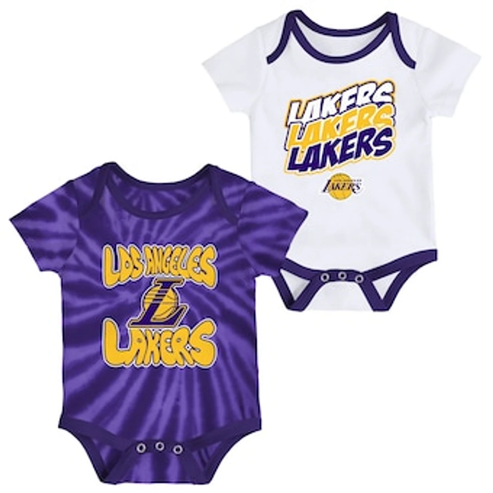 Newborn & Infant White/Purple Los Angeles Lakers Monterey Tie-Dye - 2-Pack Bodysuit Set