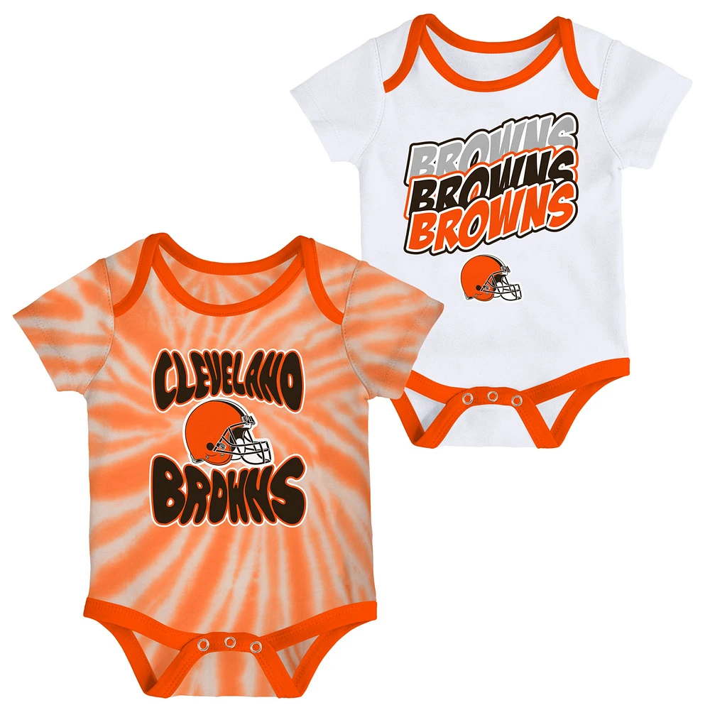 Newborn & Infant White/Orange Cleveland Browns Monterey Tie-Dye - 2-Pack Bodysuit Set