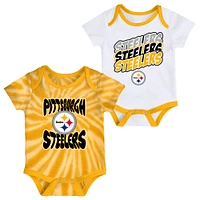 Newborn & Infant White/Gold Pittsburgh Steelers Monterey Tie-Dye - 2-Pack Bodysuit Set