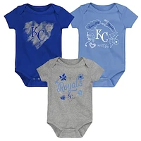 Infant Royal/Light Blue/Heathered Gray Kansas City Royals Batter Up 3-Pack Bodysuit Set