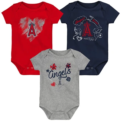 Infant Red/Navy/Gray Los Angeles Angels Batter Up 3-Pack Bodysuit Set