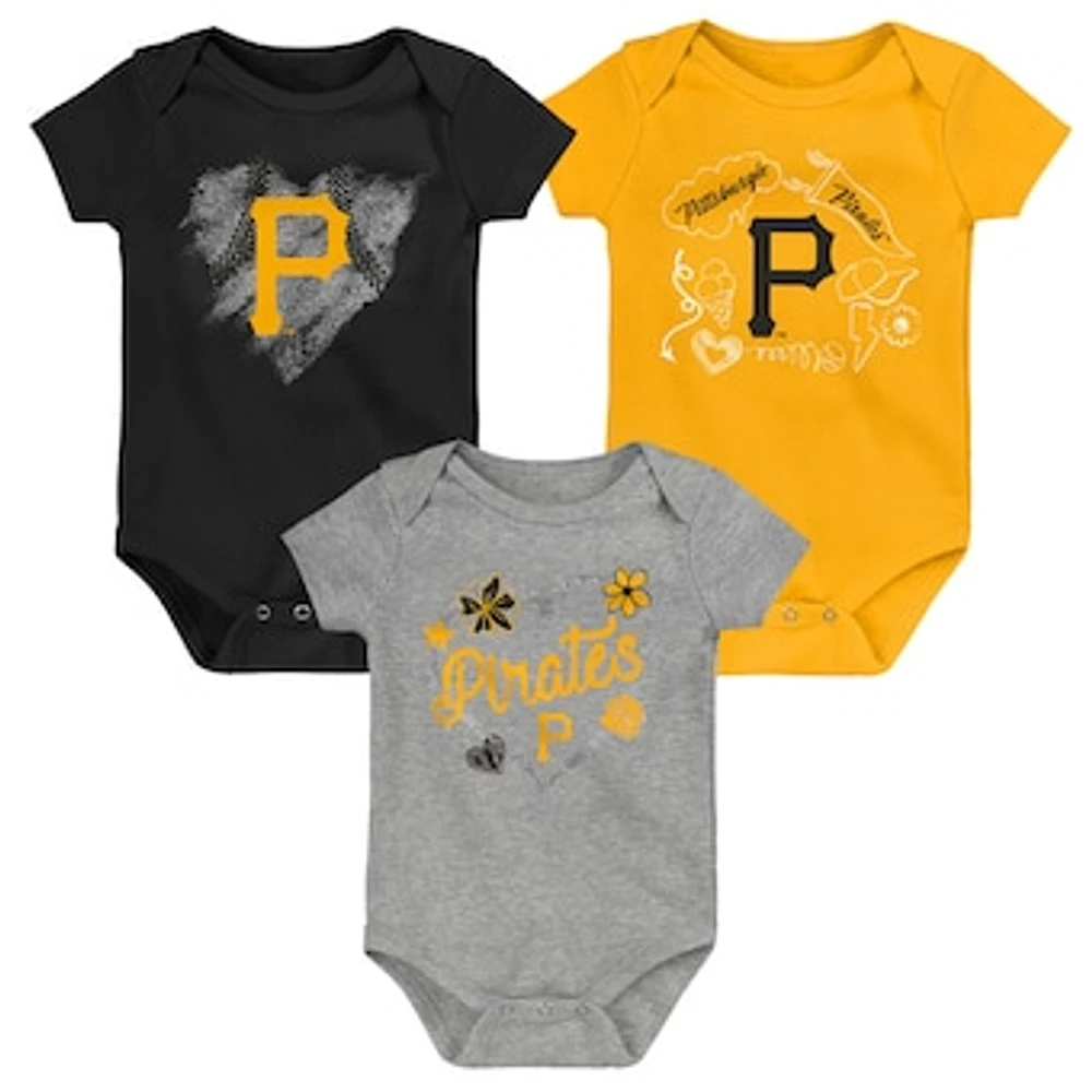 Infant Black/Gold/Gray Pittsburgh Pirates Batter Up 3-Pack Bodysuit Set