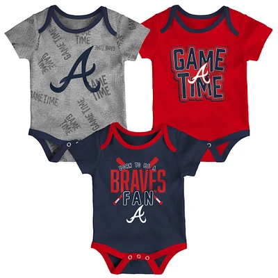 Newborn & Infant Atlanta Braves Navy/Red/Heathered Gray Game Time Three-Piece Bodysuit Set