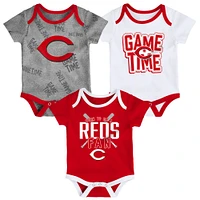 Newborn & Infant Cincinnati Reds Red/White/Heathered Gray Game Time Three-Piece Bodysuit Set