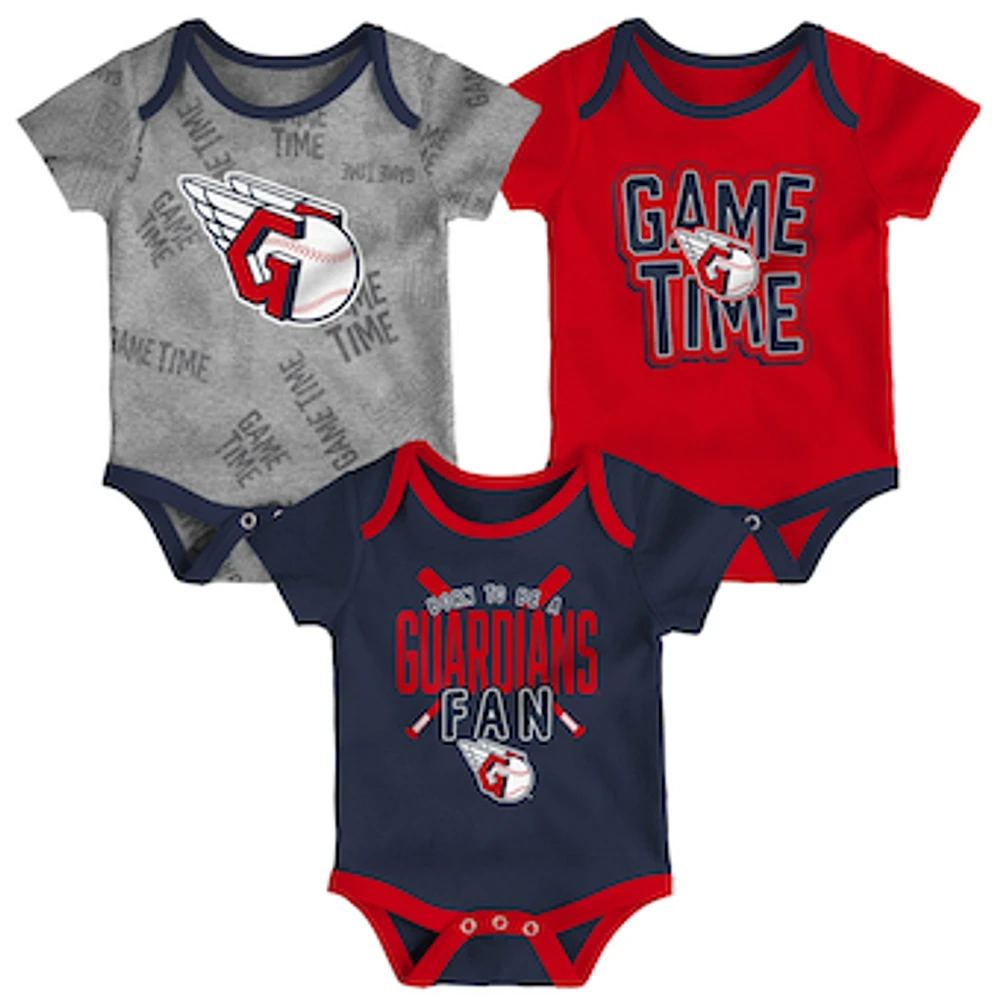 Newborn & Infant Cleveland Guardians Navy/Red/Heathered Gray Game Time Three-Piece Bodysuit Set