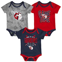 Newborn & Infant Cleveland Guardians Navy/Red/Heathered Gray Game Time Three-Piece Bodysuit Set