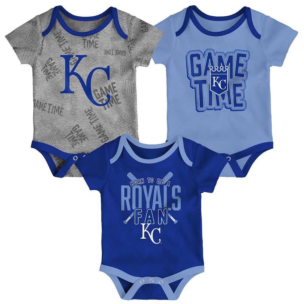 Newborn & Infant Kansas City Royals Royal/Light Blue/Heathered Gray Game Time Three-Piece Bodysuit Set