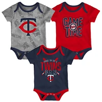 Newborn & Infant Minnesota Twins Navy/Red/Heathered Gray Game Time Three-Piece Bodysuit Set