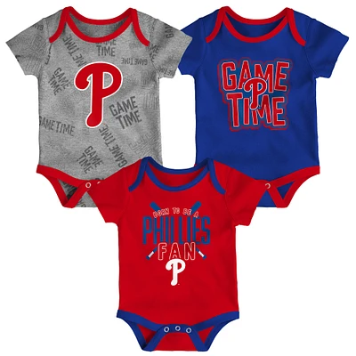 Newborn & Infant Philadelphia Phillies Red/Royal/Heathered Gray Game Time Three-Piece Bodysuit Set