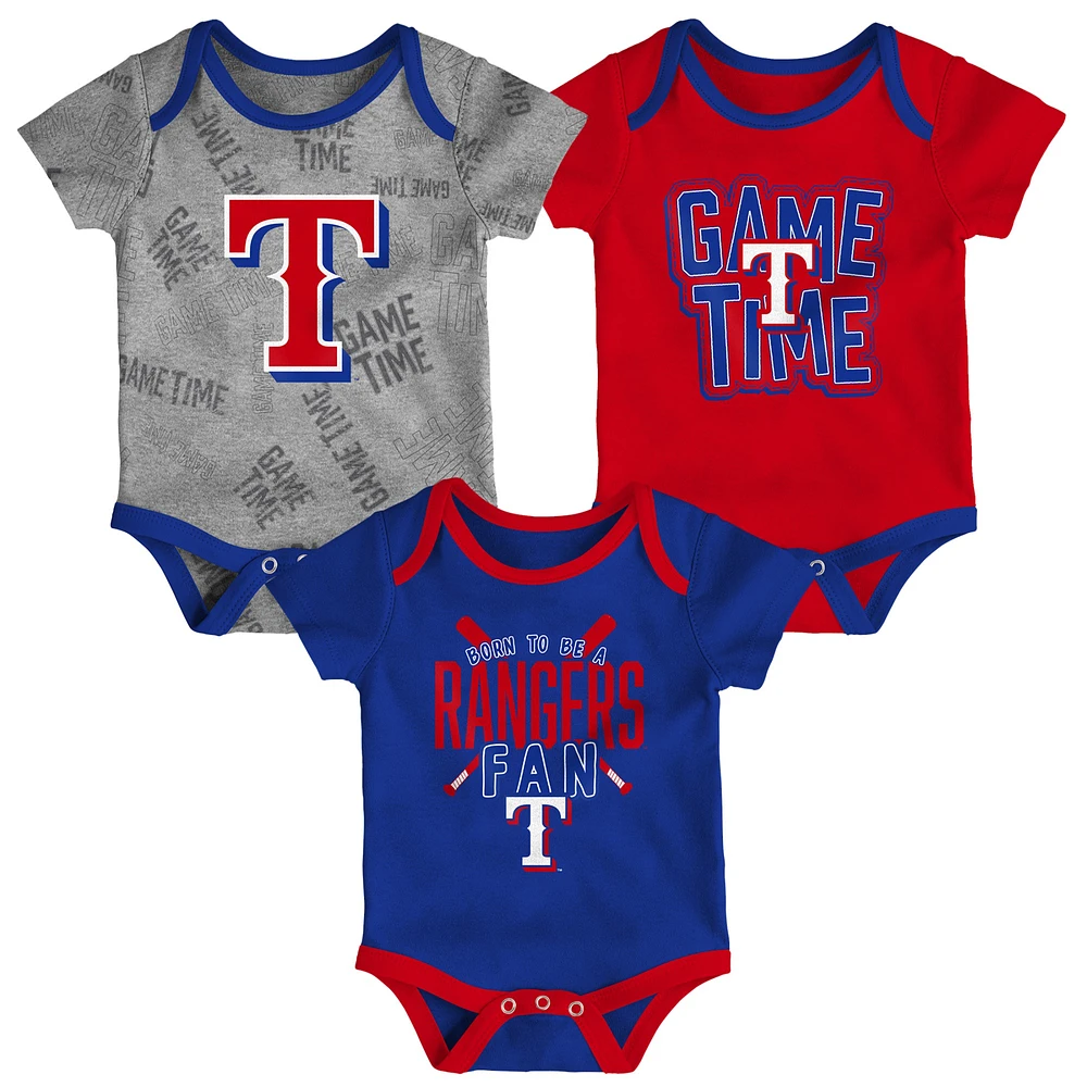 Newborn & Infant Texas Rangers Royal/Red/Heathered Gray Game Time Three-Piece Bodysuit Set