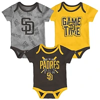 Newborn & Infant San Diego Padres Brown/Gold/Heathered Gray Game Time Three-Piece Bodysuit Set