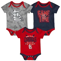 Newborn & Infant St. Louis Cardinals Red/Navy/Heathered Gray Game Time Three-Piece Bodysuit Set