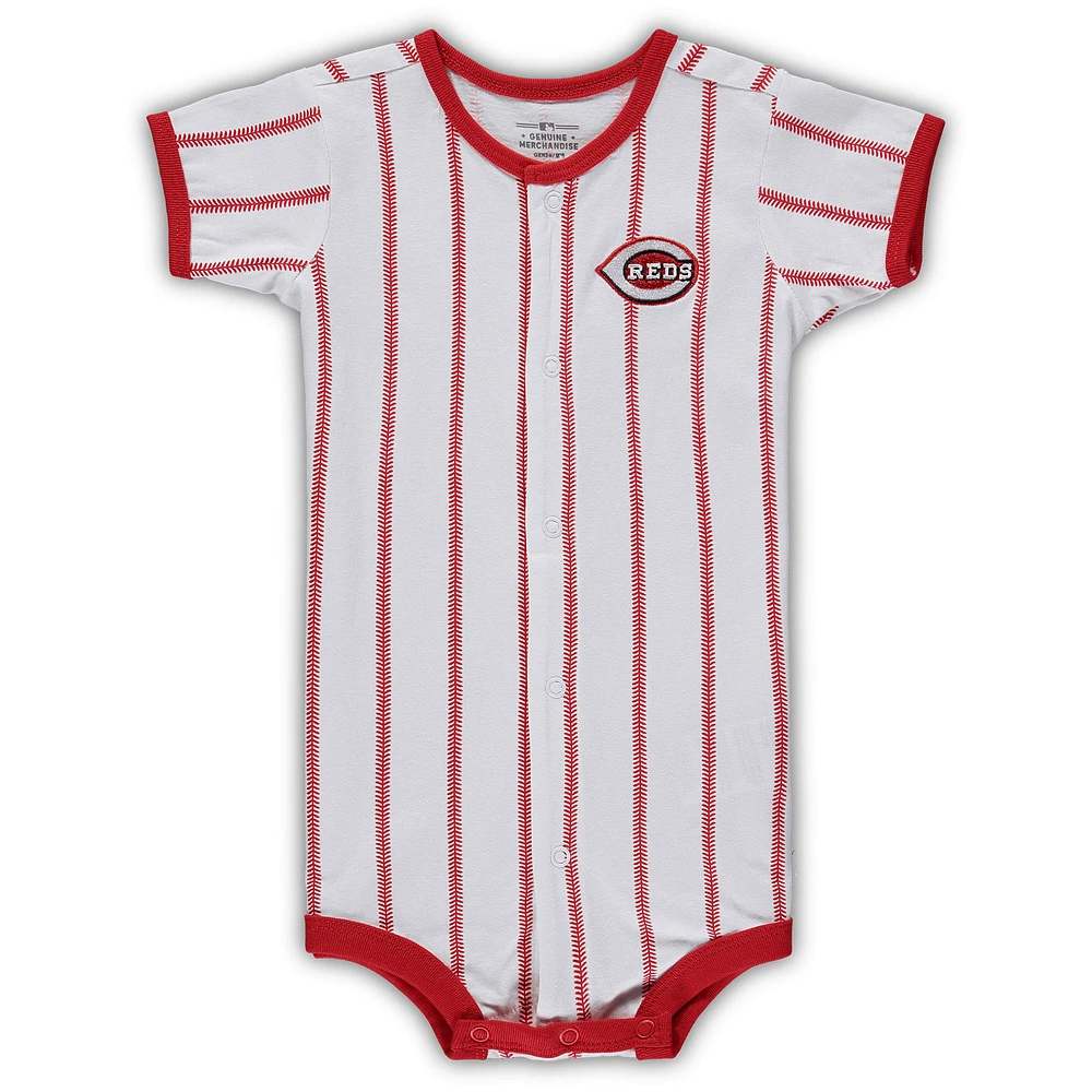 Infant White Cincinnati Reds Pinstripe Power Hitter Coverall