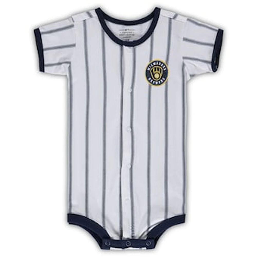 Infant White Milwaukee Brewers Pinstripe Power Hitter Coverall