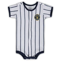 Infant White Milwaukee Brewers Pinstripe Power Hitter Coverall